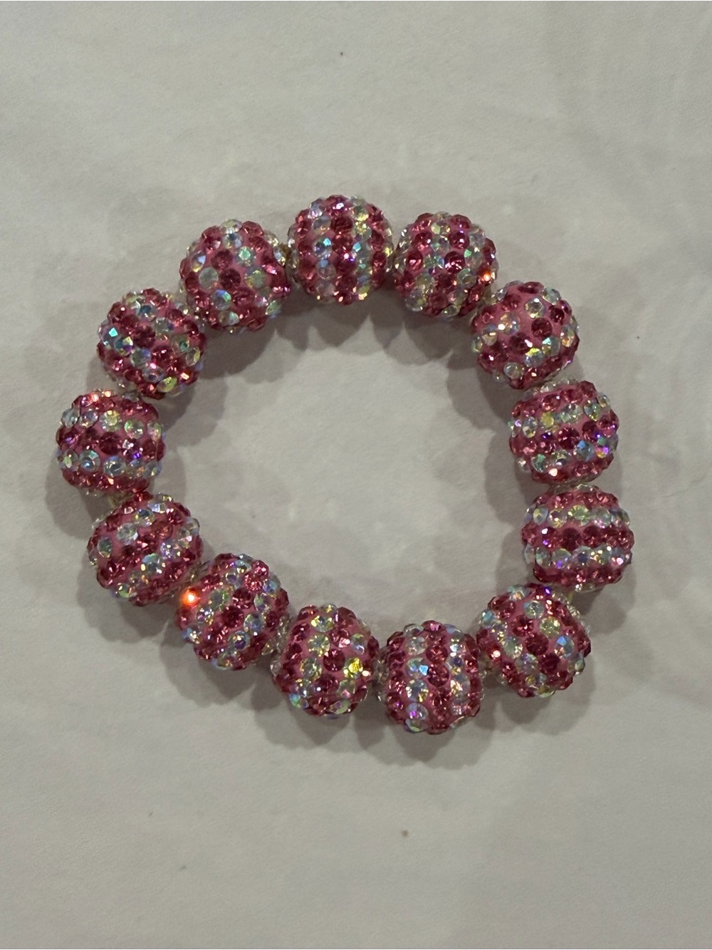 Pink Crystal Pave Beaded Stretch Bracelet